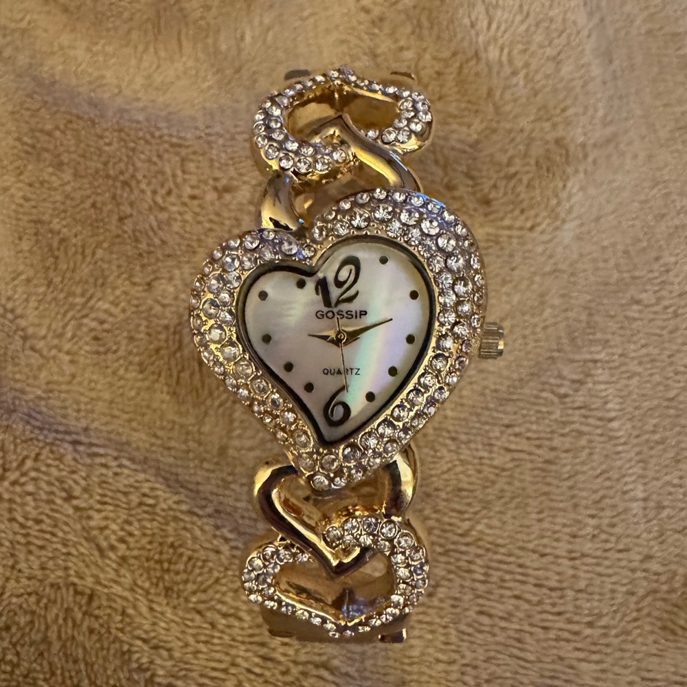 Gossip Crystal Heart Hinged Cuff Watch